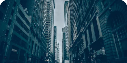 City skyline from streets below